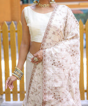 Captivating Silk Floral Design White Color Saree