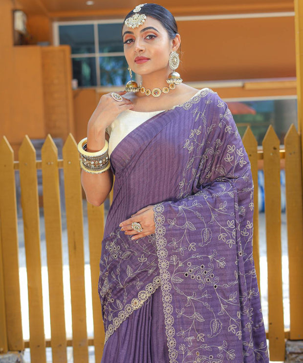 Captivating Silk Floral Design Lavender Color Saree