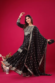 Heavy Embroidery Work Black Color Sharara Suit