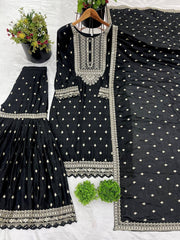 Heavy Embroidery Work Black Color Sharara Suit