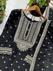 Heavy Embroidery Work Black Color Sharara Suit