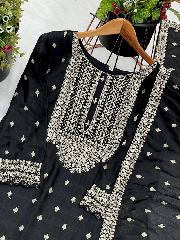 Heavy Embroidery Work Black Color Sharara Suit