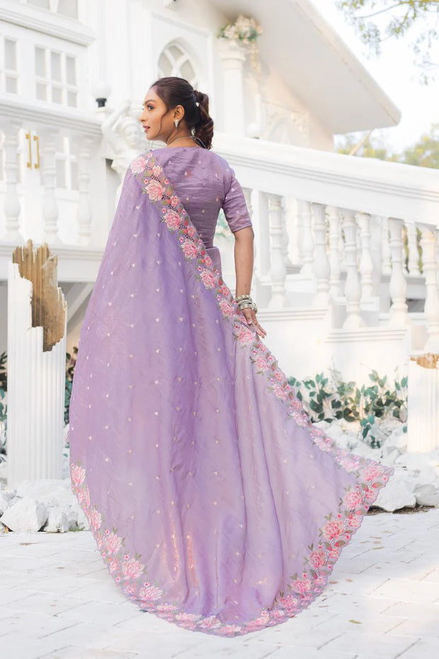 Imposing Crush Silk Lavender Color Saree