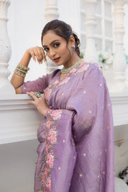 Imposing Crush Silk Lavender Color Saree