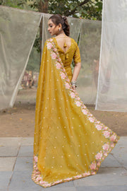 Imposing Crush Silk Mustard Color Saree