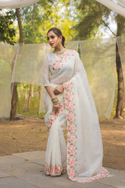 Imposing Crush Silk White Color Saree