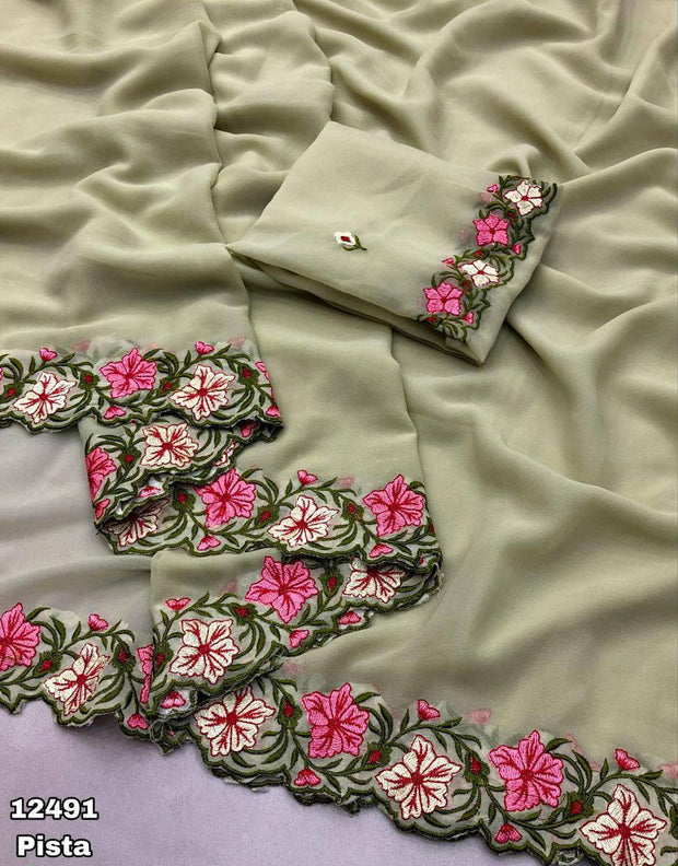 Festive Wear Georgette Perrot Color Saree