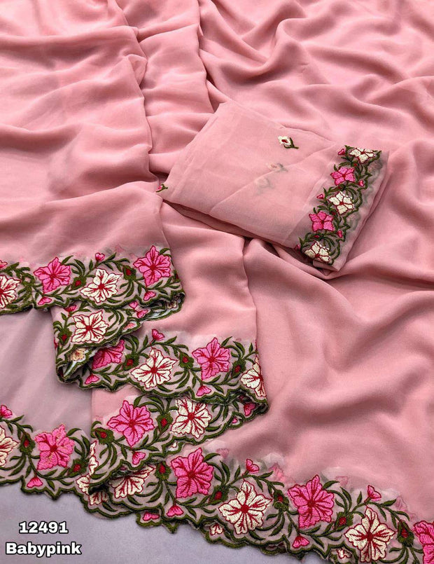 Festive Wear Georgette Pink Color Saree