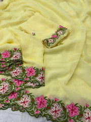 Festive Wear Georgette Yellow Color Saree