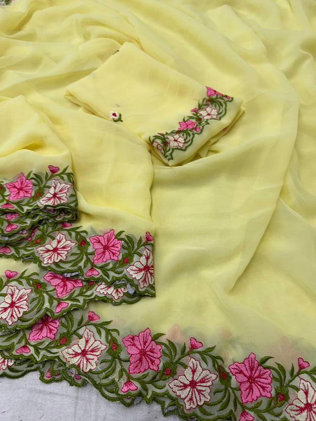 Festive Wear Georgette Yellow Color Saree