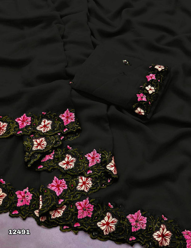 Festive Wear Georgette Black Color Saree