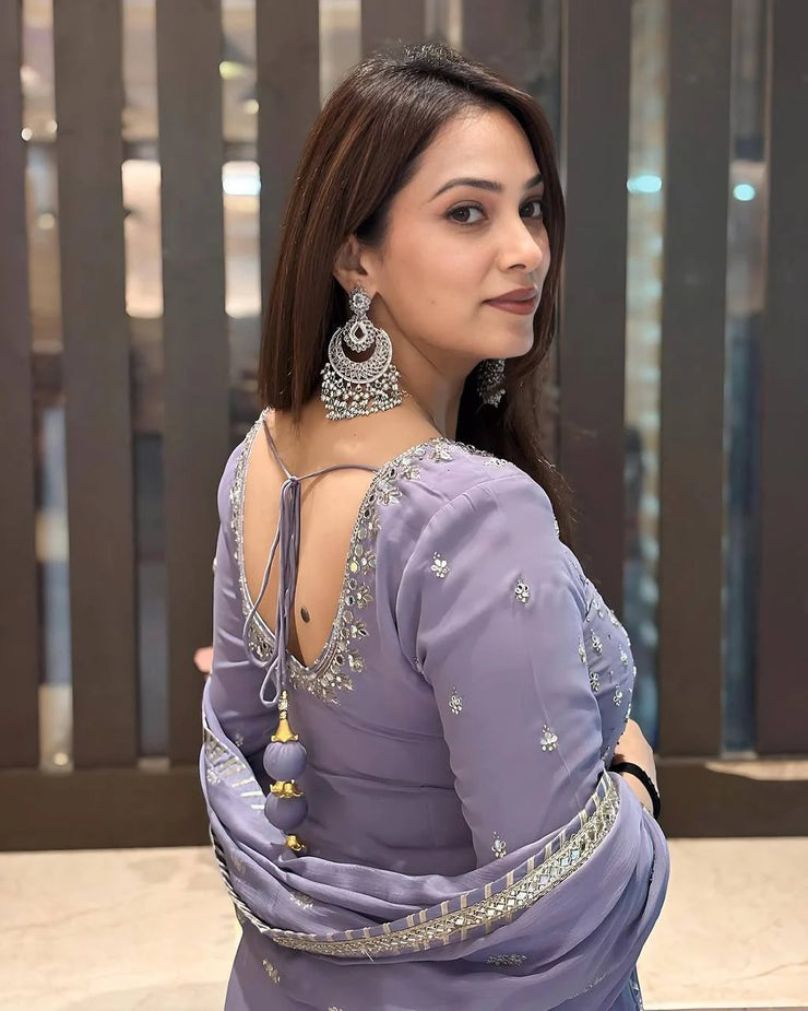 Designer Georgette Lavender Color Palazzo Suit