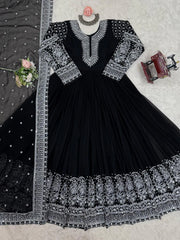 Black Color Thread With Sequence Work Anarkali Gown