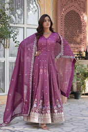 Fantastic Sequins Work Onion Color Gown
