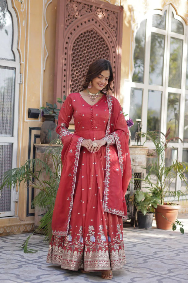 -50%   Fantastic Sequins Work Red Color Gown Get 10% off on Pre