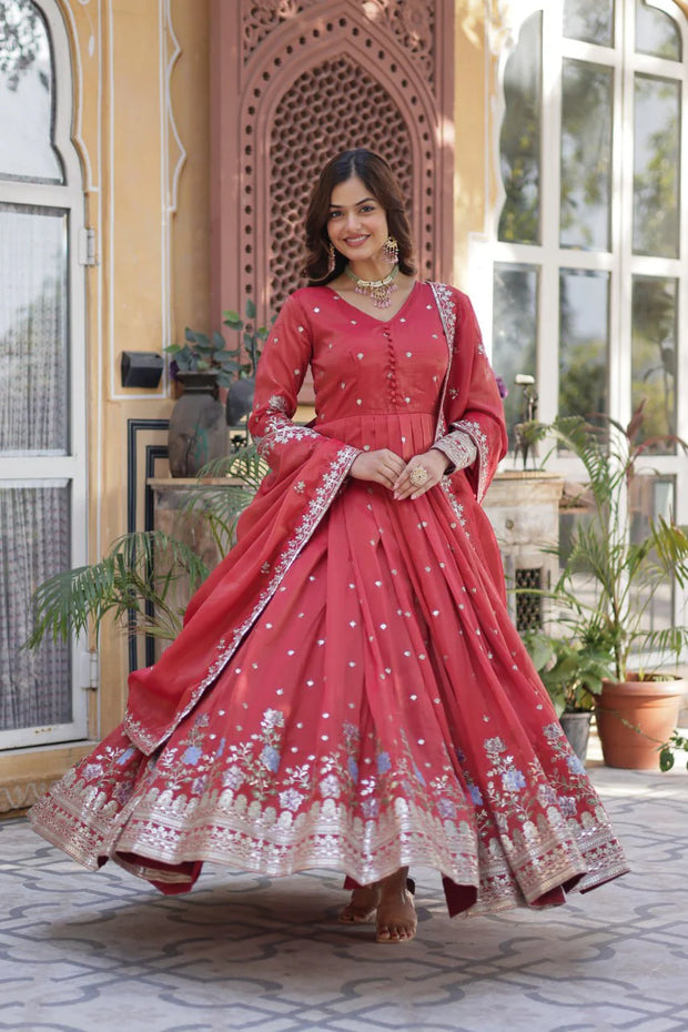 -50%   Fantastic Sequins Work Red Color Gown Get 10% off on Pre
