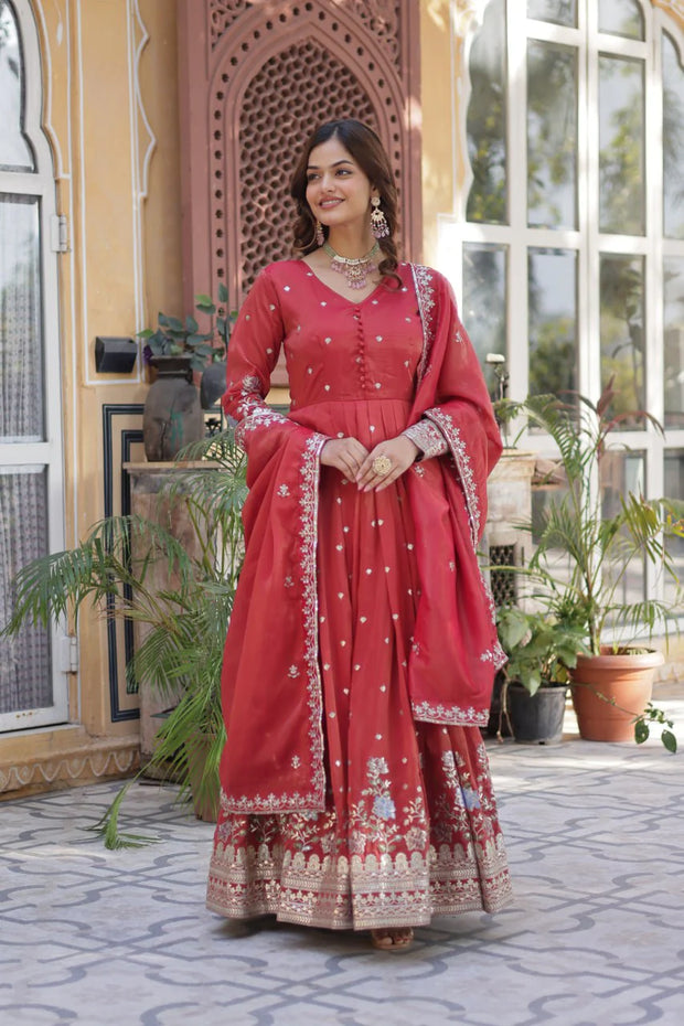 -50%   Fantastic Sequins Work Red Color Gown Get 10% off on Pre