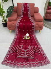 Lovely Heavy Work Maroon Color Saree