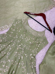 Awesome Fandy Silk Green Color Gown