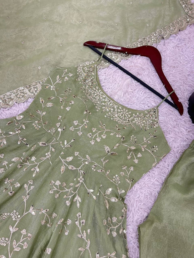 Awesome Fandy Silk Green Color Gown