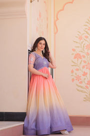 Fantastic Embroidered Work Double Shade Lavender Color Gow