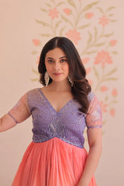 Fantastic Embroidered Work Double Shade Lavender Color Gow