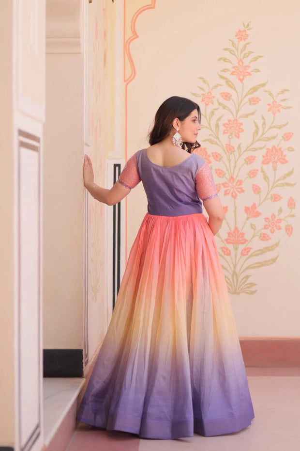 Fantastic Embroidered Work Double Shade Lavender Color Gow