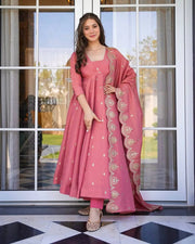 Outstanding Embroidery Work Pink Color Gown