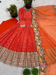Beautiful Chinon Silk Orange Color Gown