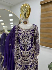 Designer Heavy Work Navy Blue Color Palazzo Suit