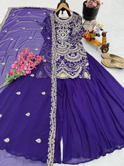 Designer Heavy Work Navy Blue Color Palazzo Suit