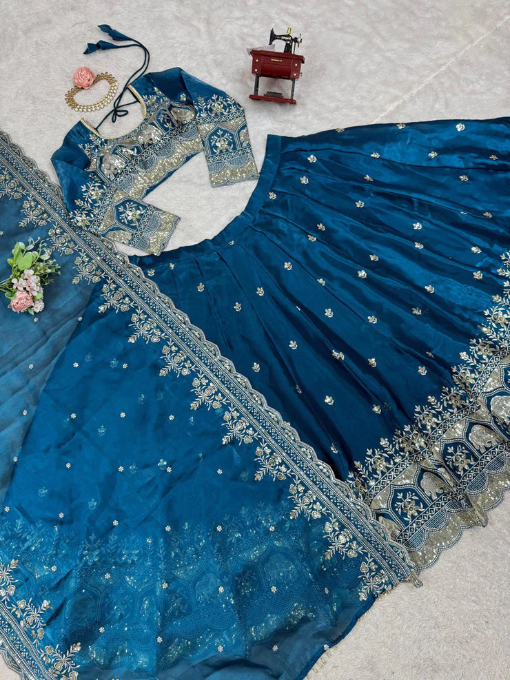 Wedding Wear Heavy Work Blue Color Lehenga Choli