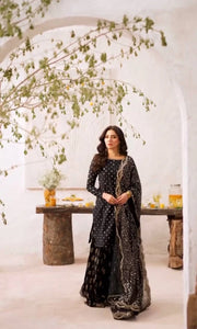 Shining Embroidery Work Black Color Sharara Suit