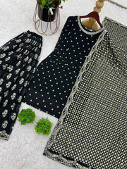 Shining Embroidery Work Black Color Sharara Suit