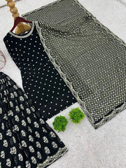 Shining Embroidery Work Black Color Sharara Suit
