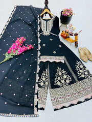 -50%   Glimmering Embroidery Work Black Color Sharara Suit