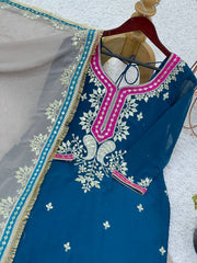 Awesome Sequence Work Navy Blue Color Sharara Suit