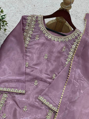 Shining Sequence Work Lavender Color Palazzo Suit