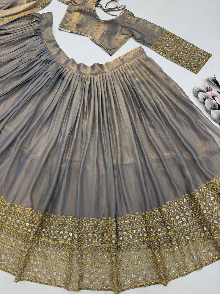Wedding Wear Sequence Work Grey Color Lehenga Choli