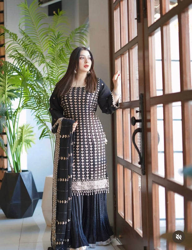 Captivating Sequence Work Black Color Sharara Suit