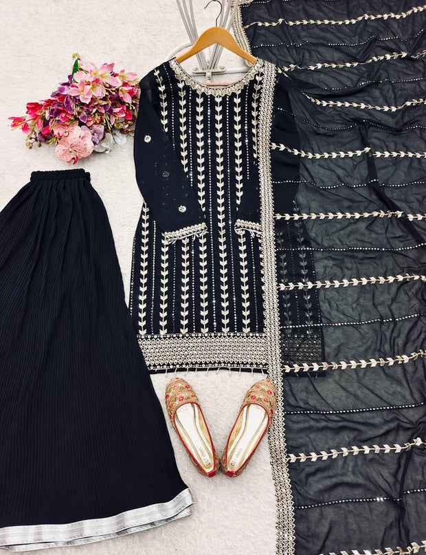 Captivating Sequence Work Black Color Sharara Suit