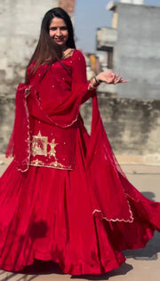 Elegant Embroidery Work Red Color Top With Lehenga Choli
