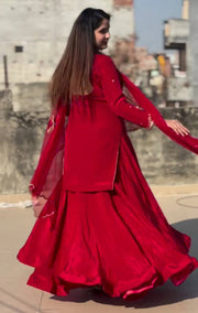 Elegant Embroidery Work Red Color Top With Lehenga Choli