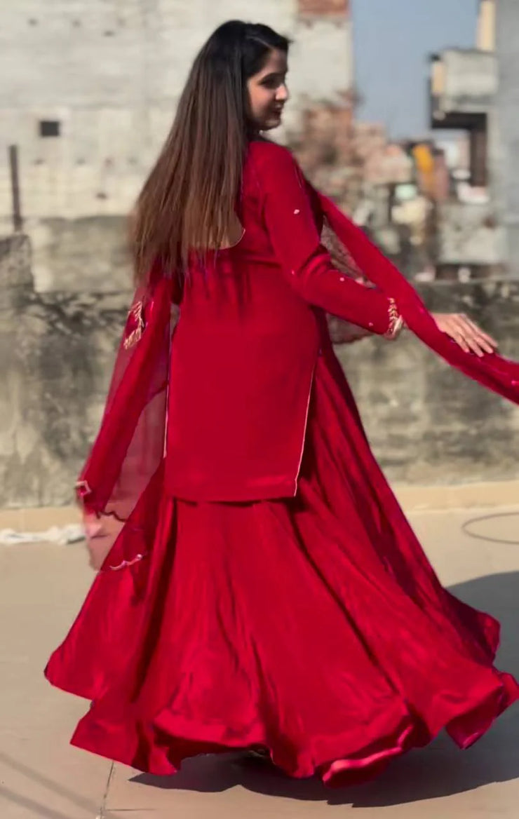 Elegant Embroidery Work Red Color Top With Lehenga Choli