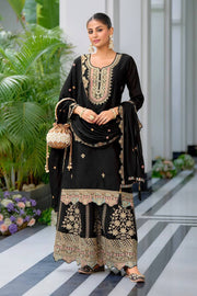 Wonderful Embroidery Work Black Color Sharara Suit