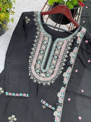 Wonderful Embroidery Work Black Color Sharara Suit
