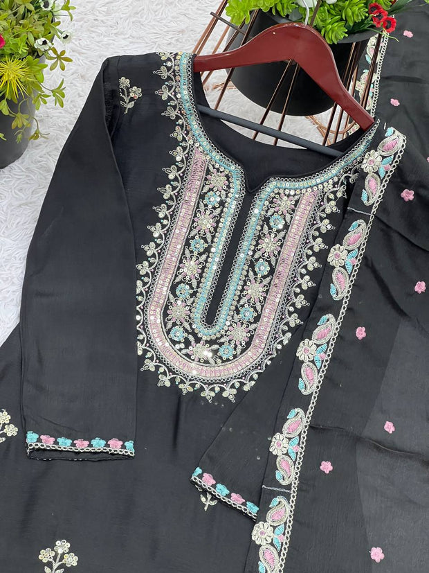 Wonderful Embroidery Work Black Color Sharara Suit