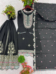 Wonderful Embroidery Work Black Color Sharara Suit