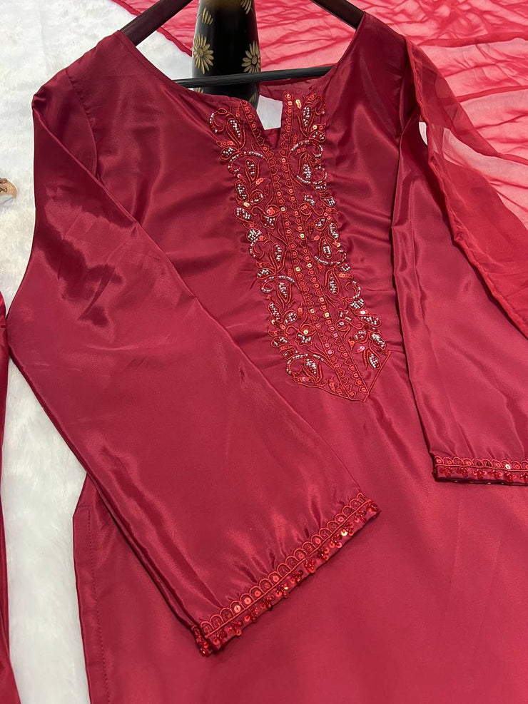 Wonderful Sequence Work Red Color Patial Suit