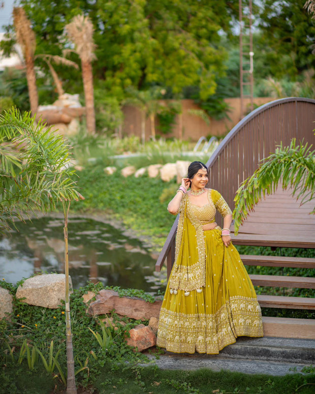 Bridal Wear Heavy Work Mustard Color Lehenga Choli